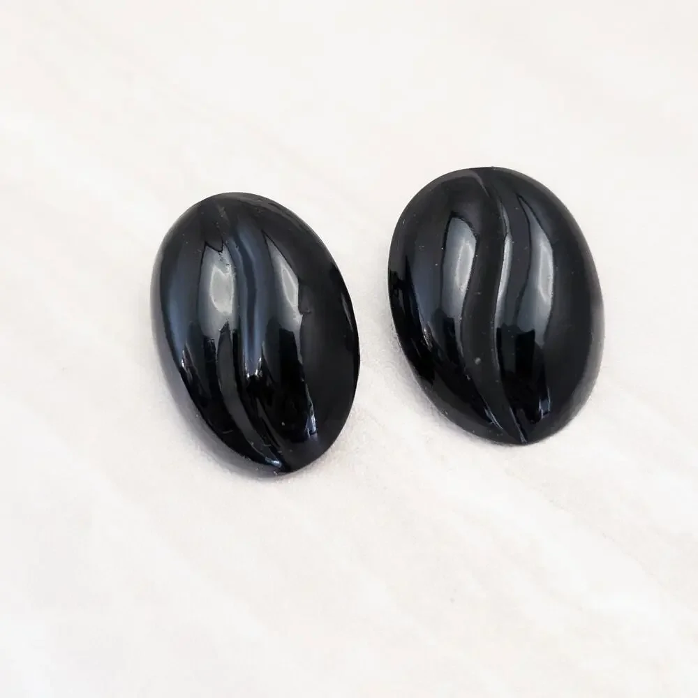 Vintage Clip On Earrings Stylish Black Large Oval - 1 & 3/8